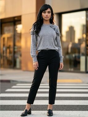 Topshop Heather Gray Crew Neck Ruffle detail Sweater